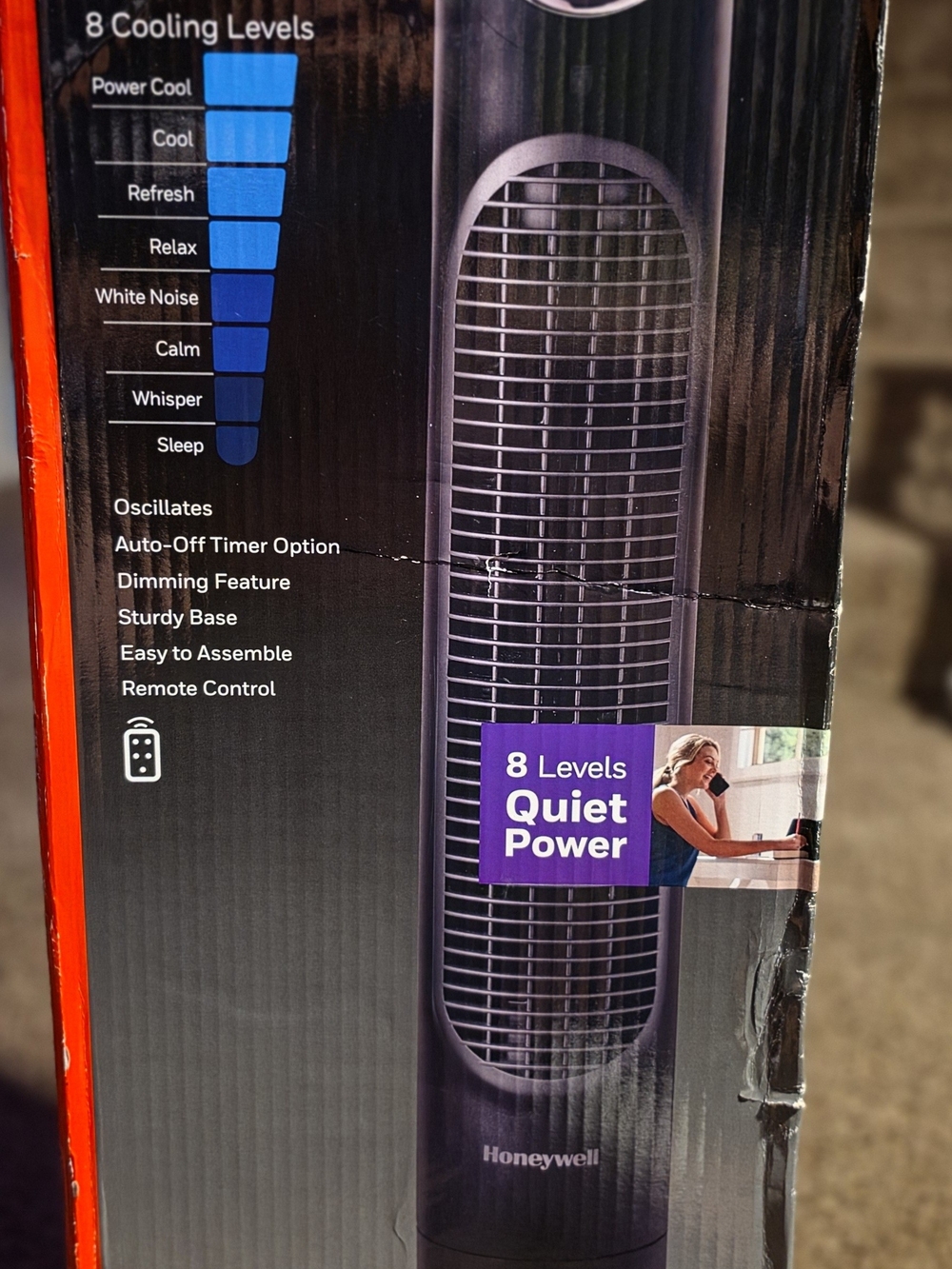 Honeywell Black Tower Fan - Quiet 8-Level Air Circulation